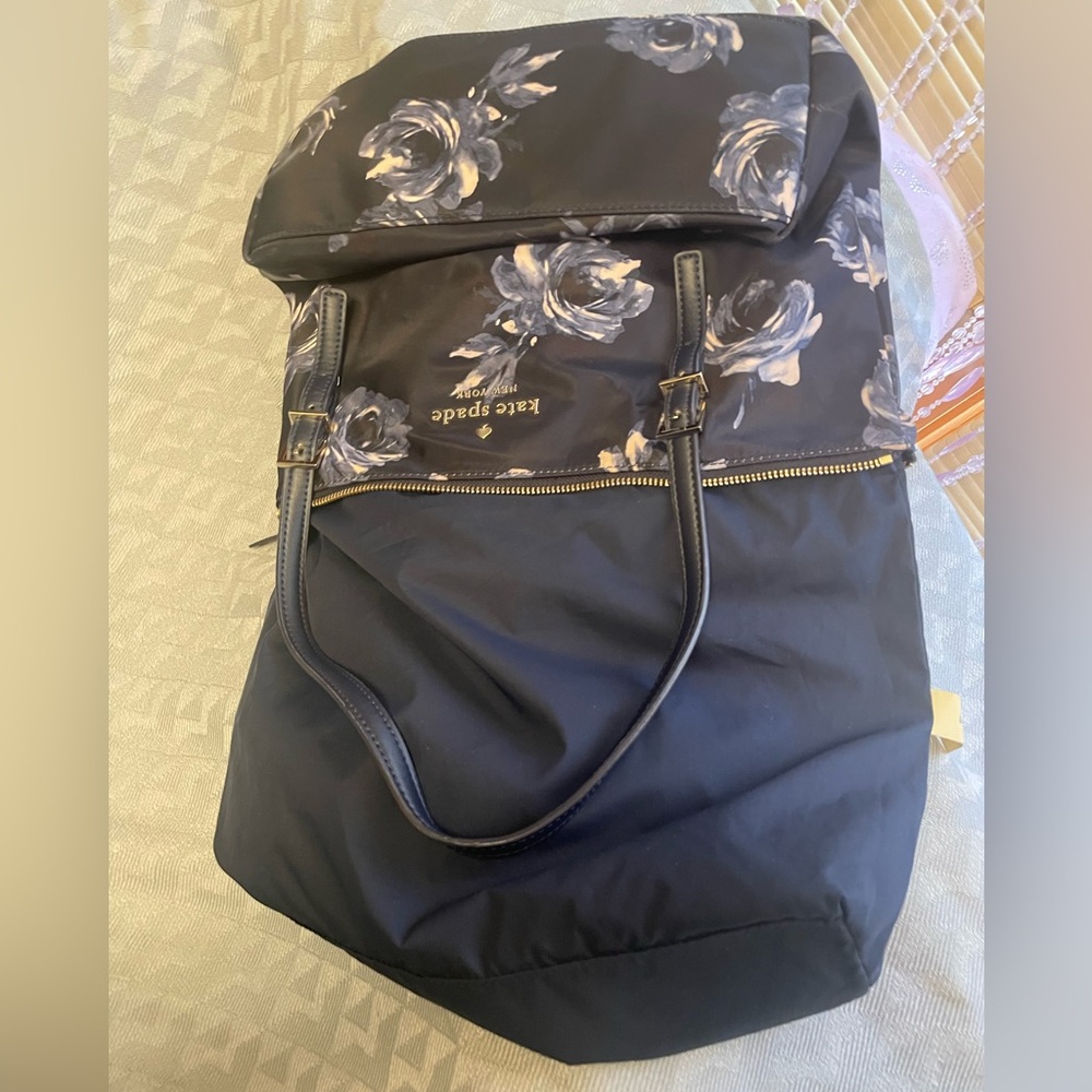 Kate Spade navy floral tote, polyester/leather, near-pristine condition - Picture 7 of 9